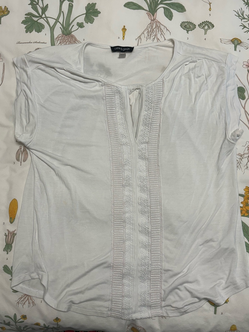 Cable & Gauge White Lace-Trim Sleep Top